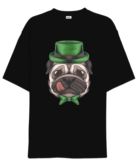 Tisho - Siyah Köpek Desenli T-shirt Oversize Unisex Tişört