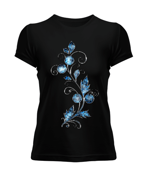 Tisho - Siyah, Mavi Elmas Desenli Kadın Tişört