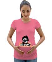 Siyah şapkalı sevimli köpek baskılı Pembe Kadın Hamile Tişört - Tisho