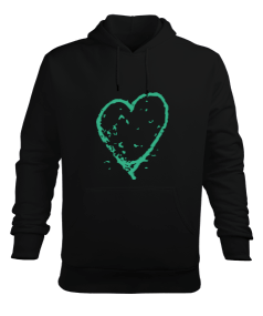 Siyah Turkuaz Kalp Hoodie Erkek Hoodie Erkek Kapüşonlu Hoodie Sweatshirt - Tisho