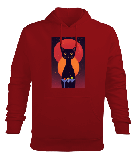 Tisho - Siyah Uzayda Kedi Erkek Kapüşonlu Hoodie Sweatshirt