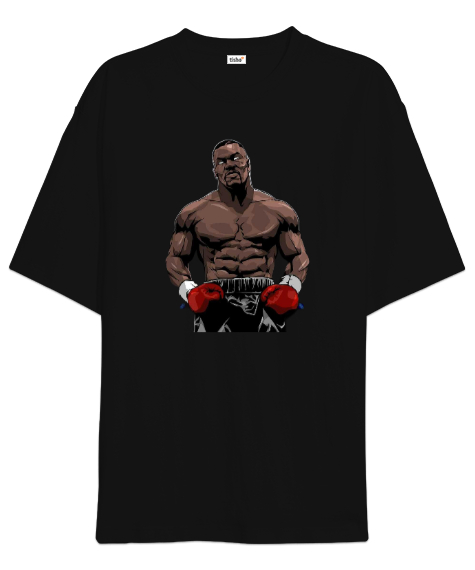 Tisho - Siyahi boksör baskılı Siyah Oversize Unisex Tişört