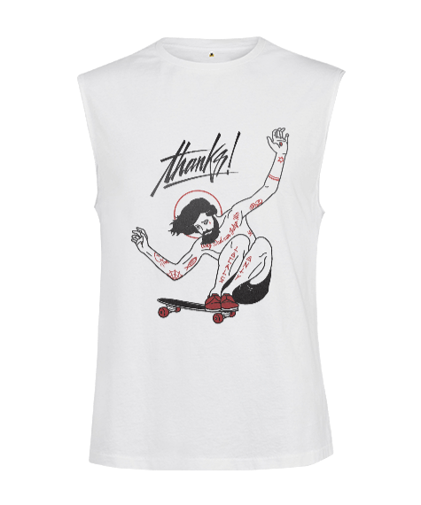 Tisho - Skateboard With Thanks Kaykay cool boy baskılı Kesik Kol Unisex Tişört