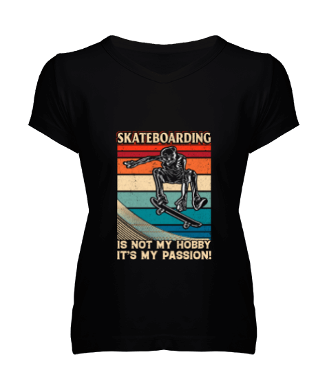Tisho - Skateboardıng Kadın V Yaka Tişört