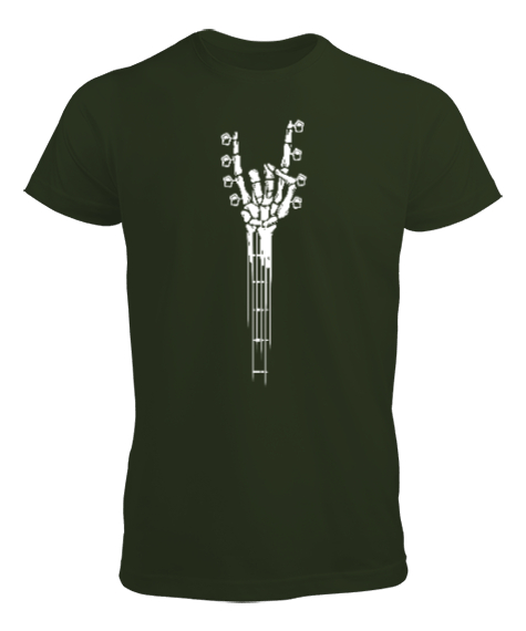 Tisho - Skeleton Hand Guitar - Rock And Roll - İsklet El V2 Haki Yeşili Erkek Tişört