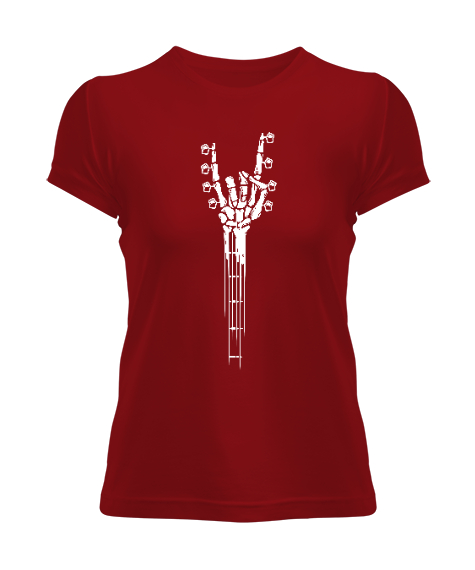 Tisho - Skeleton Hand Guitar - Rock And Roll - İsklet El V2 Kırmızı Kadın Tişört