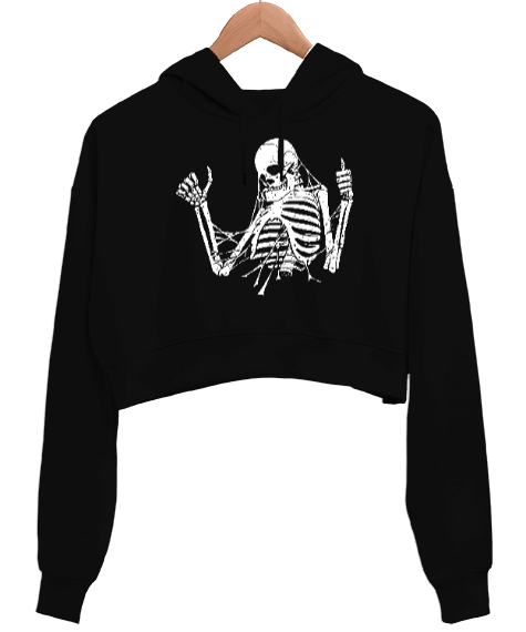 Tisho - Skeleton Kadın Crop Hoodie Kapüşonlu Sweatshirt