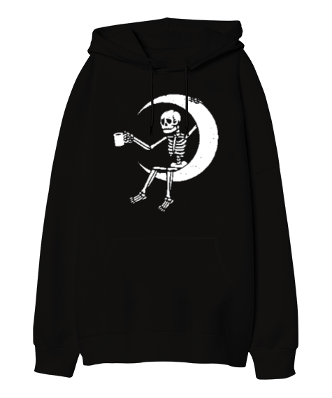 Tisho - Skeleton On Moon Oversize Unisex Kapüşonlu Sweatshirt