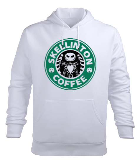 Tisho - Skellington Coffee - OneArtTasarım Erkek Kapüşonlu Hoodie Sweatshirt