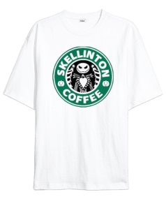 Tisho - Skellington Coffee - OneArtTasarım Oversize Unisex Tişört