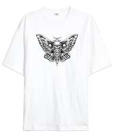 Skull Butterfly - İskelet kelebek Beyaz Oversize Unisex Tişört - Tisho