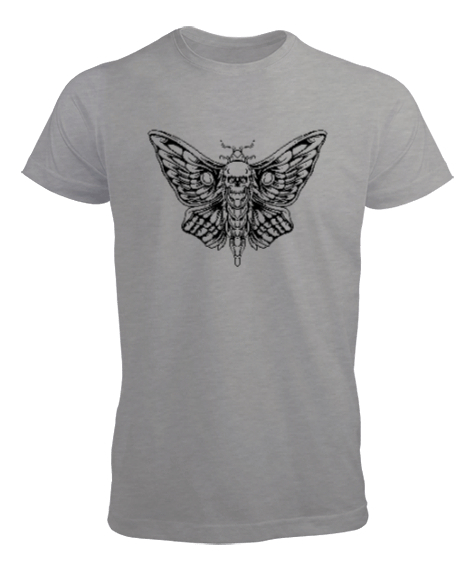 Tisho - Skull Butterfly - İskelet kelebek Gri Erkek Tişört