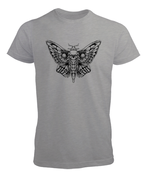 Skull Butterfly - İskelet kelebek Gri Erkek Tişört - Tisho