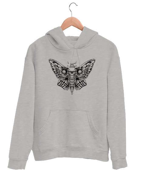 Tisho - Skull Butterfly - İskelet kelebek Gri Unisex Kapşonlu Sweatshirt