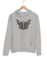 Skull Butterfly - İskelet kelebek Gri Unisex Kapşonlu Sweatshirt - Tisho