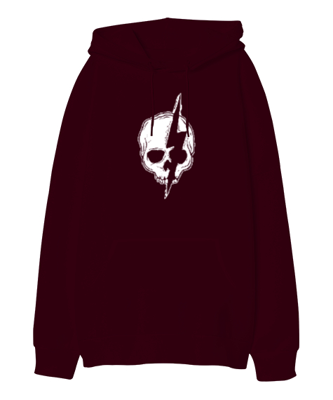 Tisho - Skull Energy - Kafatası Bordo Oversize Unisex Kapüşonlu Sweatshirt