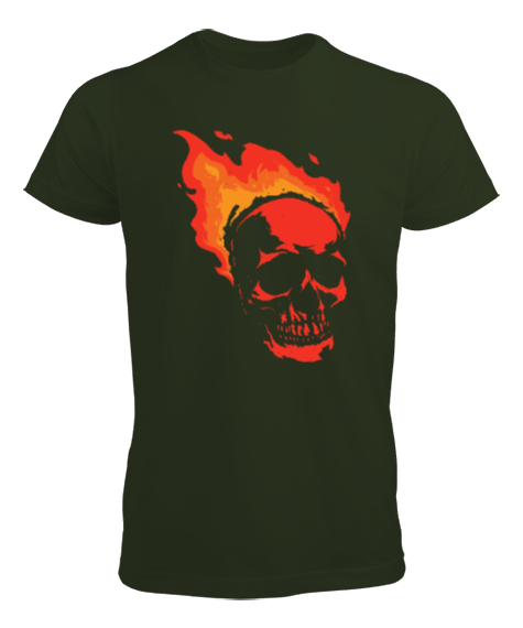 Tisho - Skull Flame - Kafatası Haki Yeşili Erkek Tişört