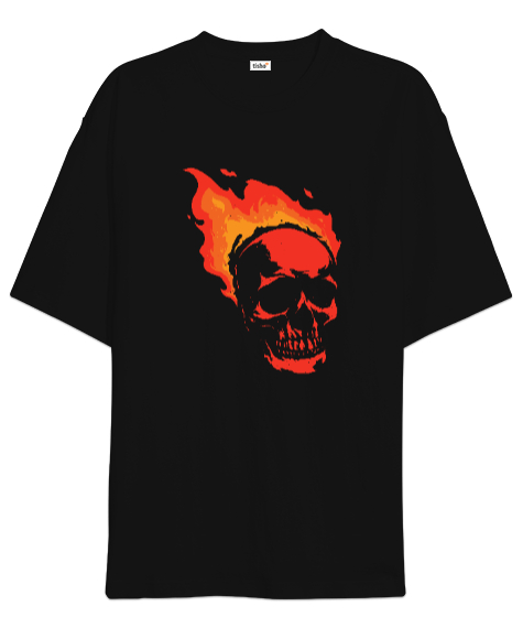 Tisho - Skull Flame - Kafatası Siyah Oversize Unisex Tişört