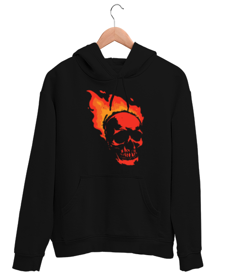 Tisho - Skull Flame - Kafatası Siyah Unisex Kapşonlu Sweatshirt