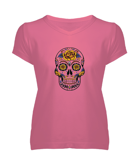 Tisho - Skull Kadın V Yaka Tişört