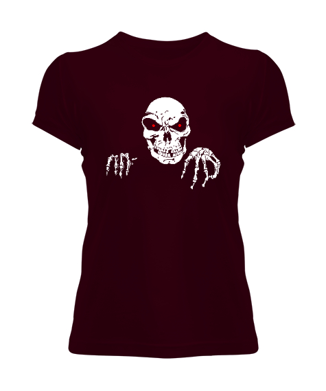 Tisho - Skull - Kafatası Blu V2 Bordo Kadın Tişört