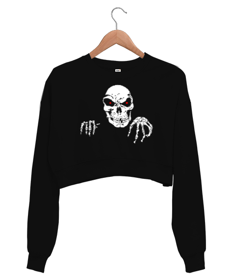 Tisho - Skull - Kafatası Blu V2 Siyah Kadın Crop Sweatshirt