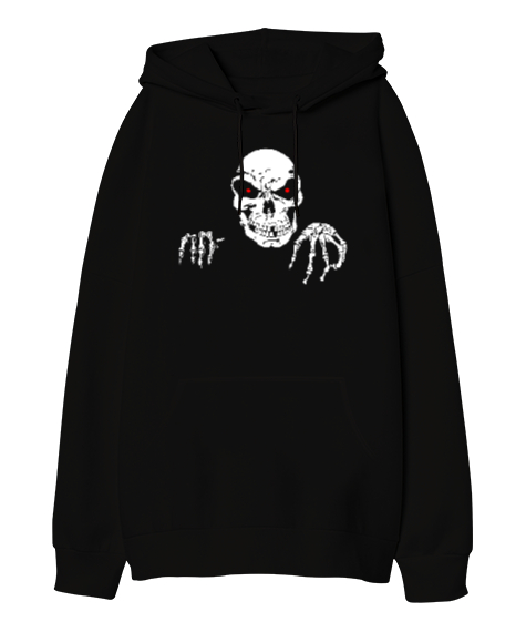 Tisho - Skull - Kafatası Blu V2 Siyah Oversize Unisex Kapüşonlu Sweatshirt