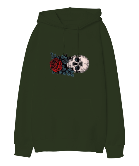 Tisho - Skull Rose Oversize Unisex Kapüşonlu Sweatshirt