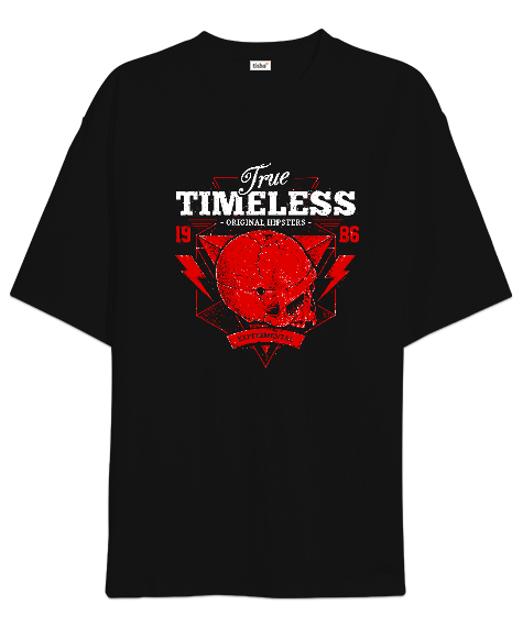 Tisho - Skull True Timeless - Kafatası, İskelet Siyah Oversize Unisex Tişört