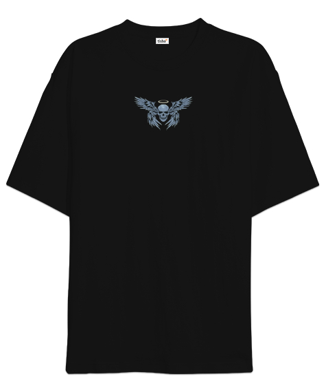 Tisho - Skull Wings - Kanatlı Kurukafa Sırt Taraflı Siyah Oversize Unisex Tişört