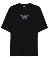Skull Wings - Kanatlı Kurukafa Sırt Taraflı Siyah Oversize Unisex Tişört - Thumbnail