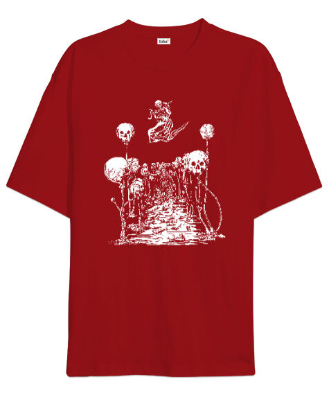 Tisho - Skulls Kırmızı Oversize Unisex Tişört