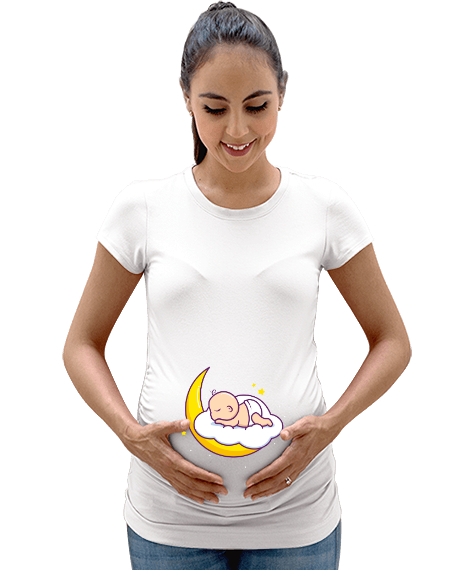 Tisho - Sleeping Baby - Uyuyan Bebek V1 Beyaz Kadın Hamile Tişört