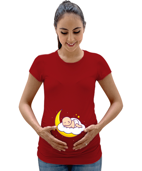 Tisho - Sleeping Baby - Uyuyan Bebek V1 Kırmızı Kadın Hamile Tişört