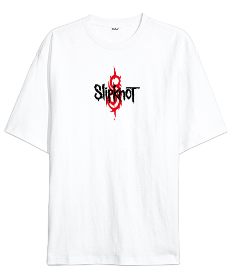 Tisho - Slipknot - Rock And Roll Beyaz Oversize Unisex Tişört