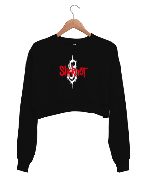 Tisho - Slipknot - Rock And Roll Siyah Kadın Crop Sweatshirt