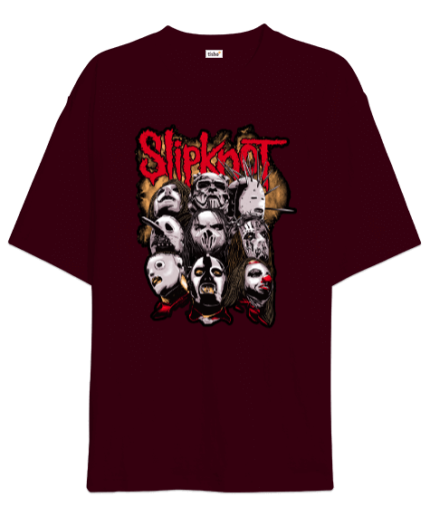 Tisho - Slipknot Rock Tasarım Baskılı Bordo Oversize Unisex Tişört