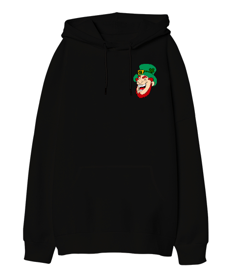 Tisho - Slot tasarım Siyah Oversize Unisex Kapüşonlu Sweatshirt