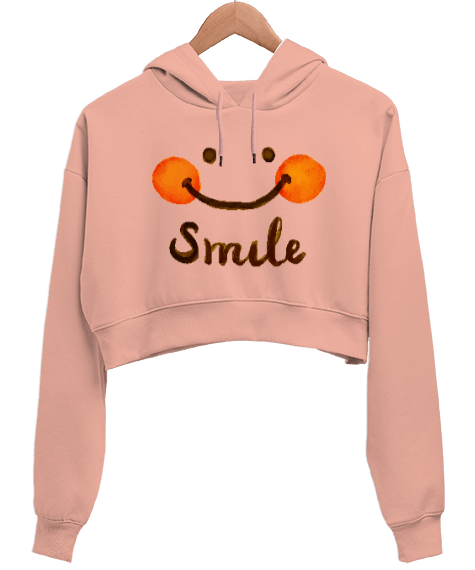 Tisho - Smile Kadın Crop Hoodie Kapüşonlu Sweatshirt