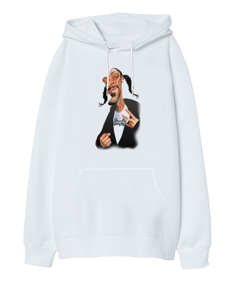 Tisho - Snoop Dogg Beyaz Oversize Unisex Kapüşonlu Sweatshirt