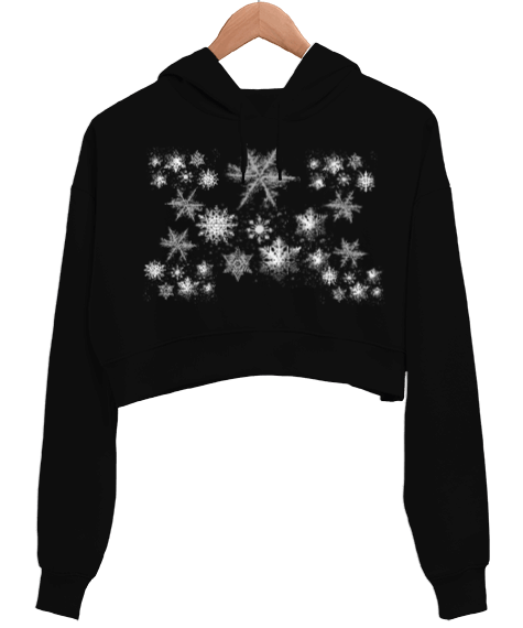 Tisho - Snowflake Kadın Crop Hoodie Kapüşonlu Sweatshirt