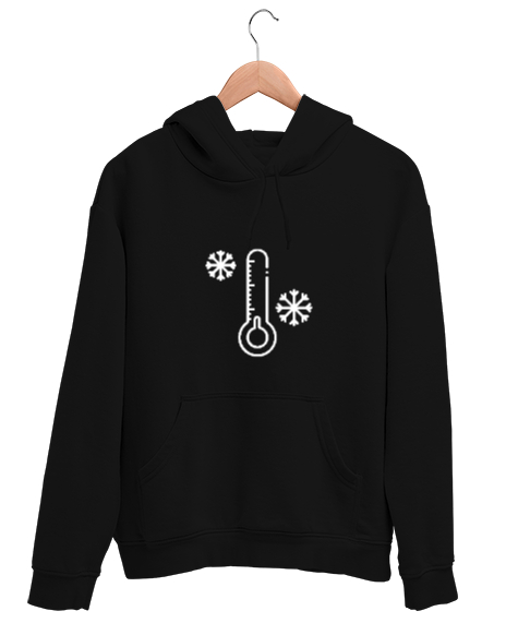 Tisho - Soğuk Hava Baskılı Siyah Unisex Kapşonlu Sweatshirt