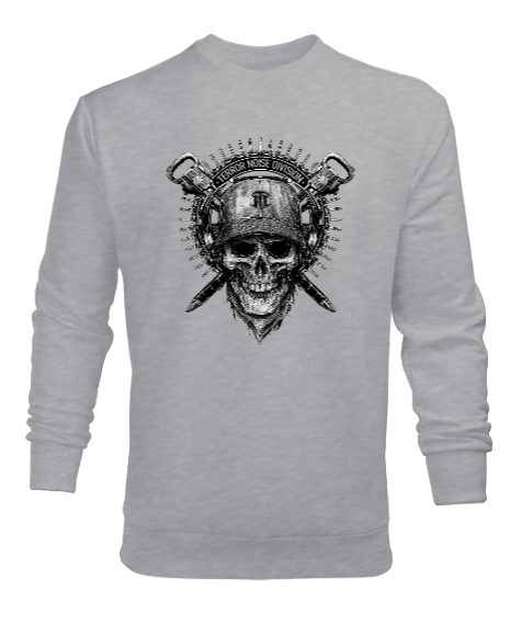 Tisho - Soldier Skull - Asker Kafatası Gri Erkek Sweatshirt