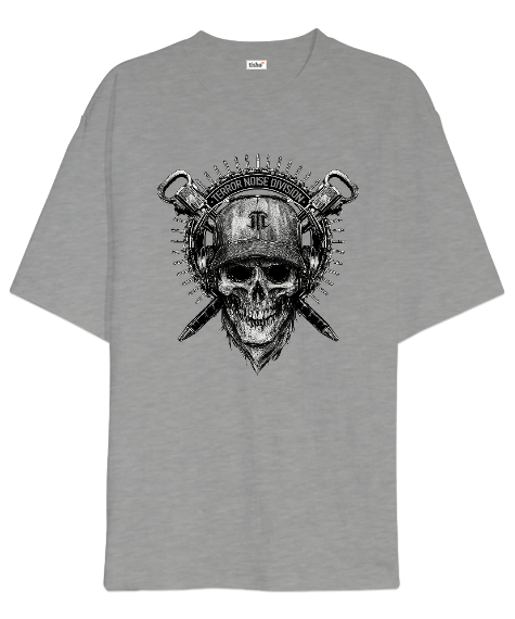 Tisho - Soldier Skull - Asker Kafatası Gri Oversize Unisex Tişört