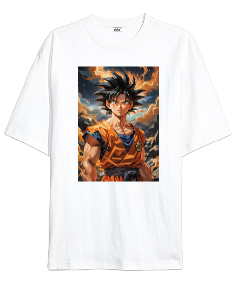 Tisho - Son Goku Beyaz Oversize Unisex Tişört