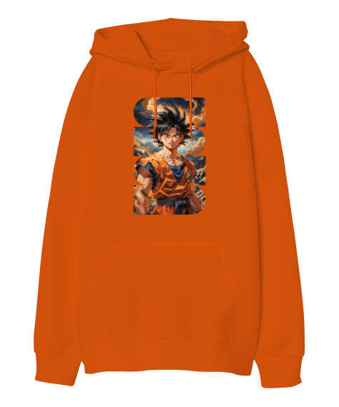Tisho - Son Goku Turuncu Oversize Unisex Kapüşonlu Sweatshirt