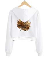 Sonbahar Mevsimi Beyaz Kadın Crop Hoodie Kapüşonlu Sweatshirt - Thumbnail