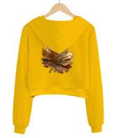 Sonbahar Mevsimi Sarı Kadın Crop Hoodie Kapüşonlu Sweatshirt - Thumbnail