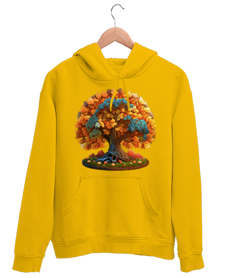 Tisho - Sonbahar Mevsimi Sarı Unisex Kapşonlu Sweatshirt