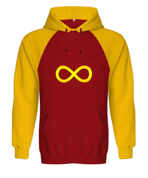 Tisho - Sonsuzluk İşareti Baskılı Kırmızı/Sarı Orjinal Reglan Hoodie Unisex Sweatshirt